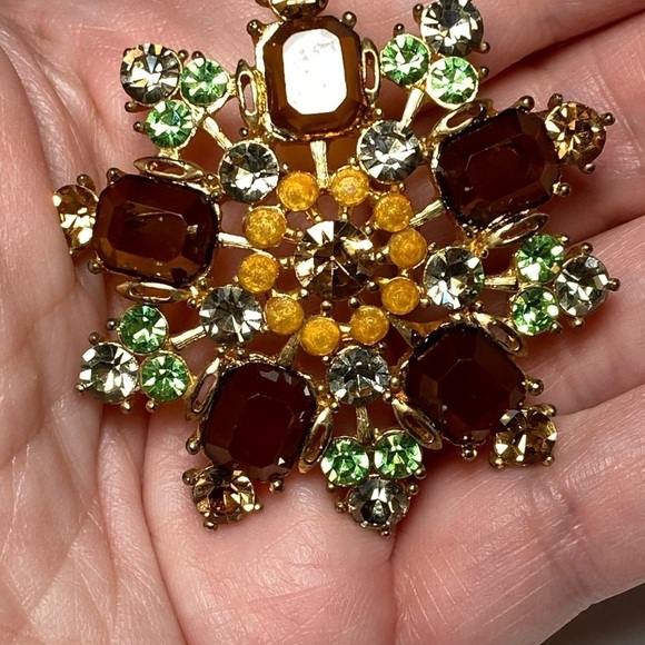 Brooch Pin Flower Glass Rhinestones Lucite Vintage Estate Unique Rare - Picture 6 of 11